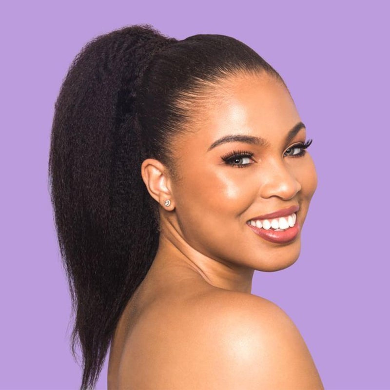 Wrap Drawstring Kinky Straight Human Hair Ponytail for Balck Women Yaki Straight Remy Human Hair Ponytail Extension 10A Grade Afro Yaki Clip In Pony Tail Hairpiece 120g Natural Color 10 Inch