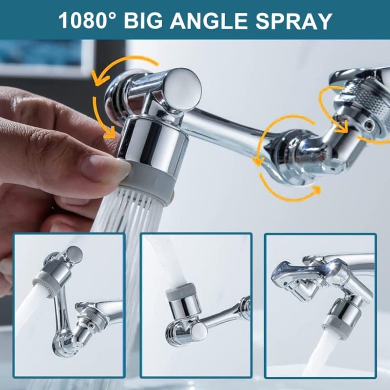 Kruvad 1080 Degree Faucet Extender Universal Splash Filter Faucet Adaptor Flexible 2 Outlet Mode Swivel Faucet Attachment for Bathroom Face Wash Sink tap extender Foldable Kitchen Sink Faucet - Image 2