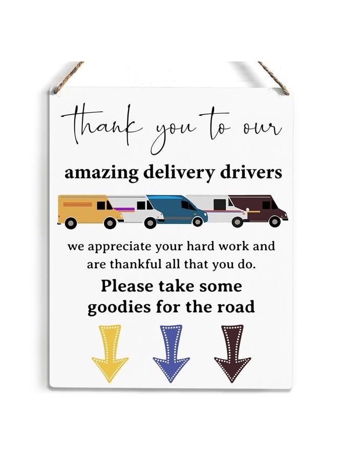 HTBIG Vintage Delivery Driver Thank You Sign, Snack Station Wood Wall Hanging, Front Door Outdoor Farmhouse Hotel Package Boxes Mail Box, Appreciation Wooden Tag Wall - Image 1