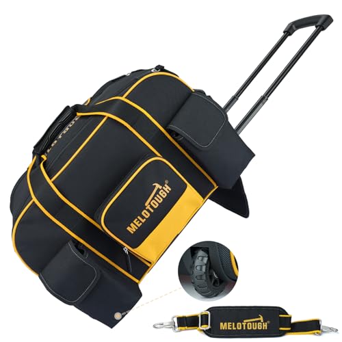 MELOTOUGH Rolling Tool Bag with Wheels, Heavy Duty Tool Bag Organizer with Concealed Telescoping Handle, Large Capacity, Multiple Pockets for Electrician, HVAC, Construction, Carpenter (Yellow) - Image 1