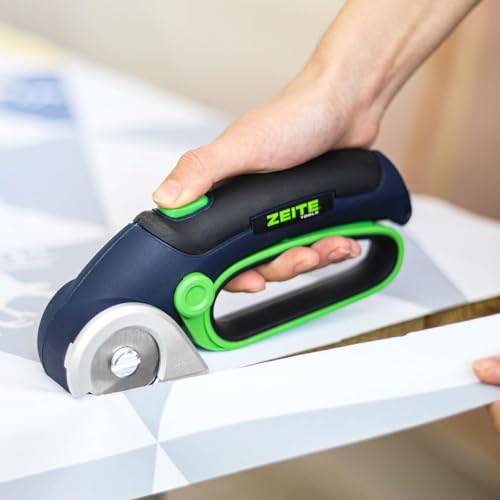 ZEITE 4V Cordless Electric Scissors,Cardboard Cutter with 2 Blades,Storage Box,USB Charging Cable,Power Rotary Cutter,Max Cutting 1/4",for Cardboard Box,Thin Carpet & Plastic, Easy to Hold and Safe - Image 3