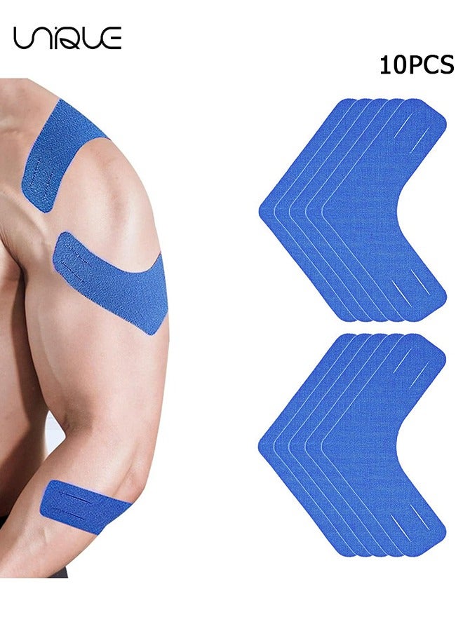 Unique 10 PCS Kinesiology Tape, Muscle Support Adhesive Elastic Athletic Sports Tape Therapy Recovery V Type for Knees, Shoulder, Joint Pain Relief（Blue） 