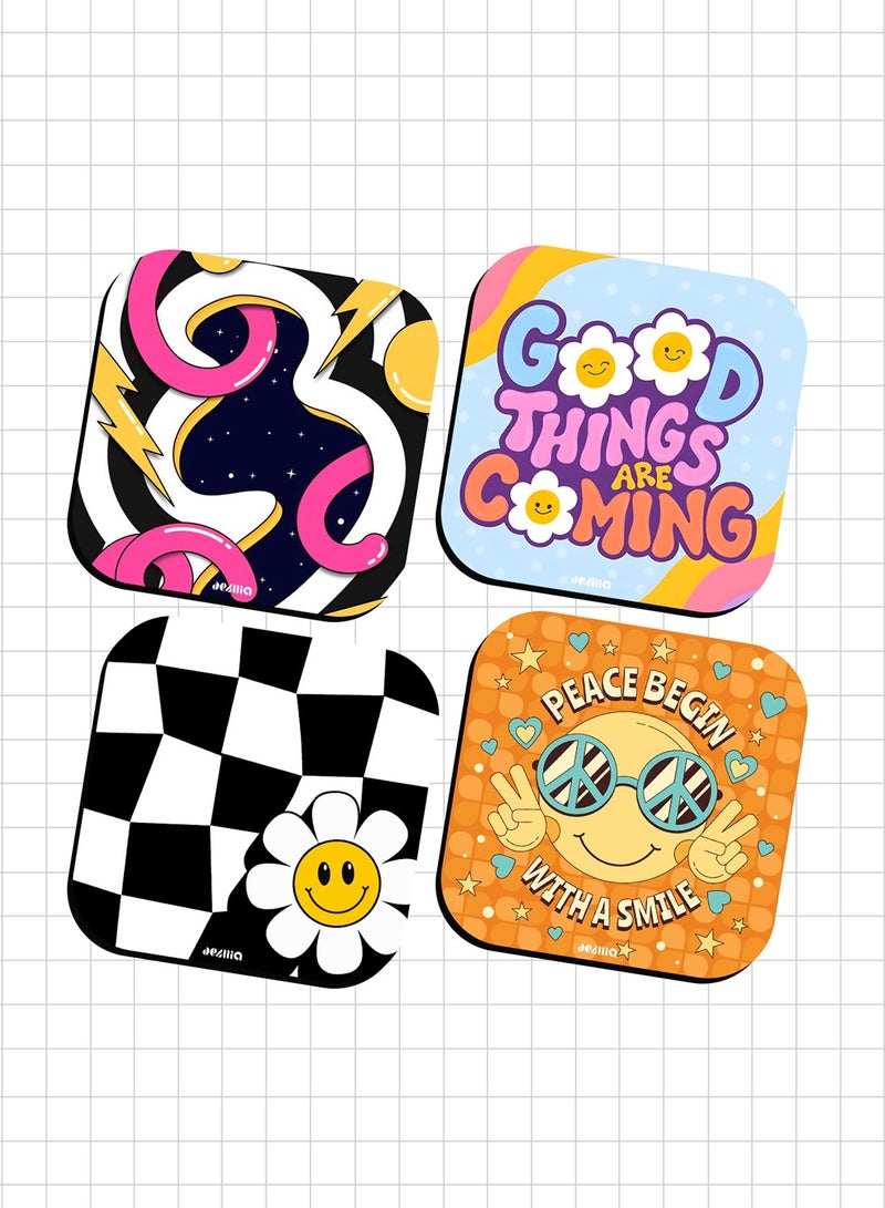 ديزليا مجموعة قواعد أكواب خشبية مربعة - 4 قطع - COASTER/02  - Image 1
