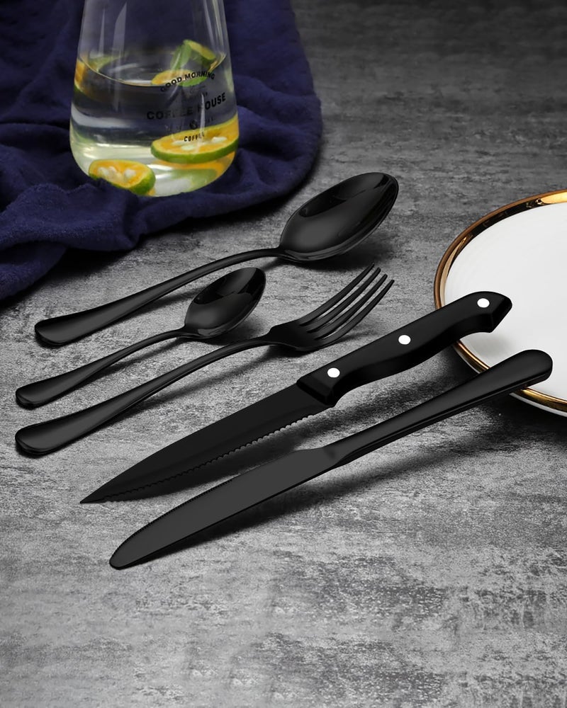 EUIRIO 48Piece Black Silverware Set with Steak Knives Heavy Duty Black Flatware Set for 8 FoodGrade Stainless Steel Tableware Cutlery Set Utensil Sets for Home Restaurant Mirror Finish - Image 5