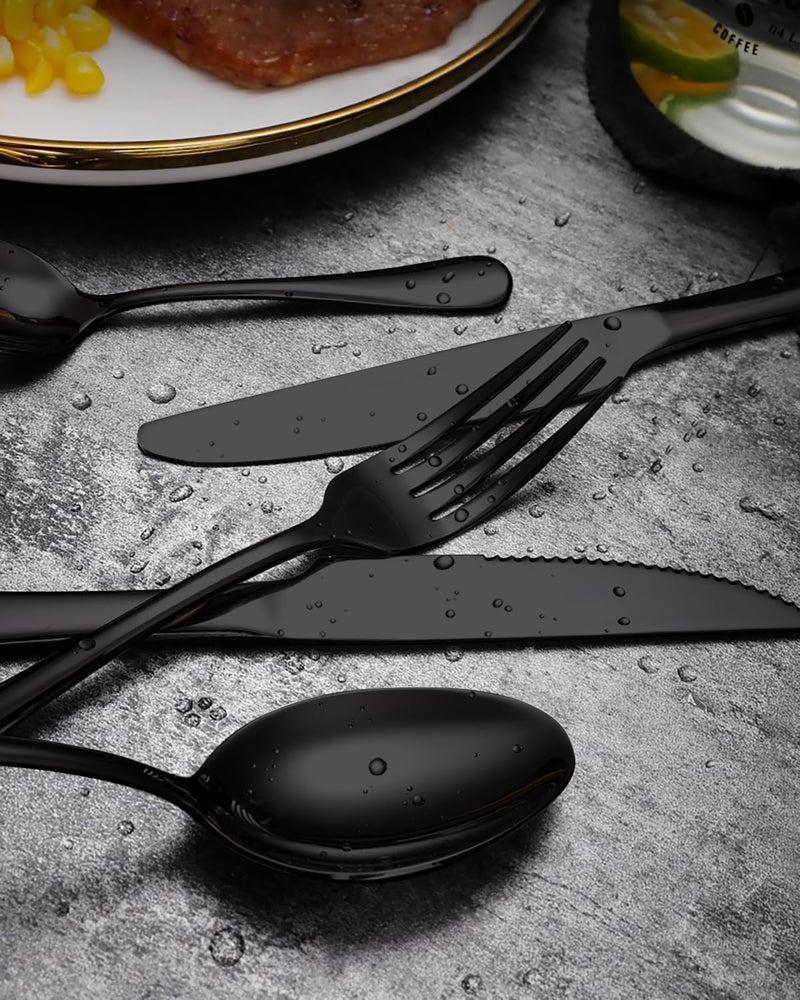 EUIRIO 48Piece Black Silverware Set with Steak Knives Heavy Duty Black Flatware Set for 8 FoodGrade Stainless Steel Tableware Cutlery Set Utensil Sets for Home Restaurant Mirror Finish - Image 3