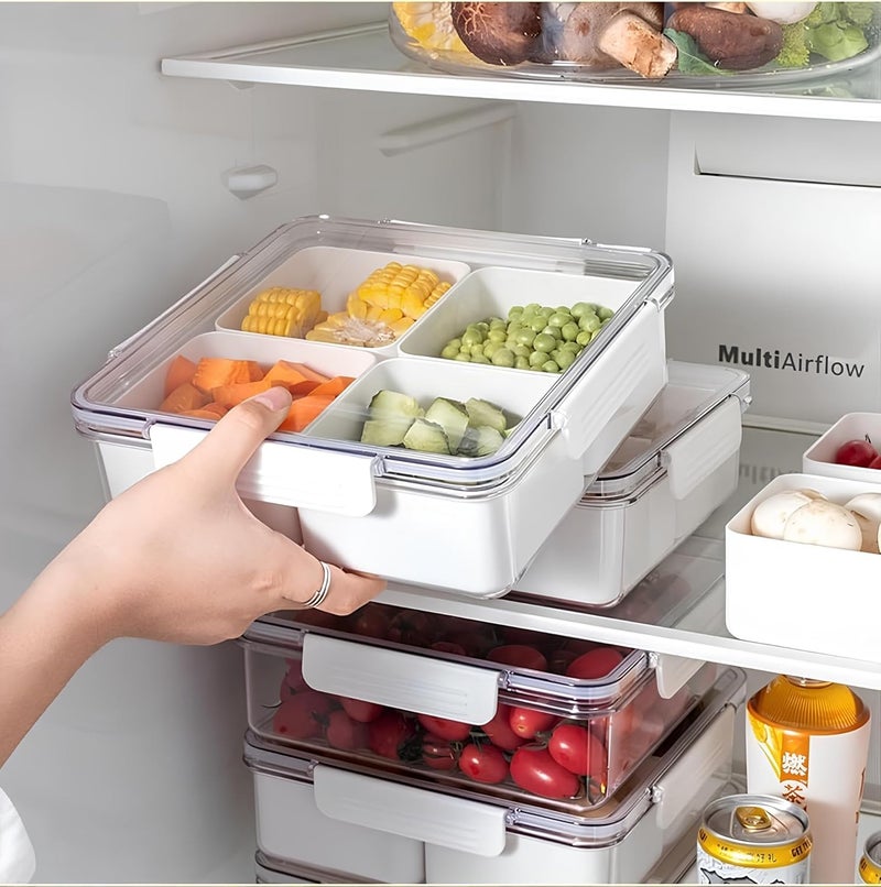 Kimee Plastic Fridge Storage Boxes Freezer Storage Containers, Container For Kitchen Storage Set, Storage In Kitchen, Vegetable Storage,Refrigerator Food Box (4 GRID FRIDGE BOX(PACK OF 1)) - Image 1