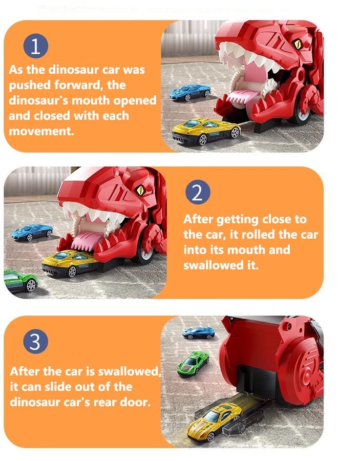 ألعاب ديناصورات 2 في 1، ألعاب شاحنات ديناصورات، لعبة شاحنة سباق سيارات، ناقلة سيارات ديناصور تي-ريكس، لعبة شاحنة نقل ديناصورات المدينة تتحول إلى ديناصور، هدايا ألعاب، مجموعة ألعاب مركبات للأطفال من عمر 3 سنوات فما فوق (4 سيارات) - Image 4