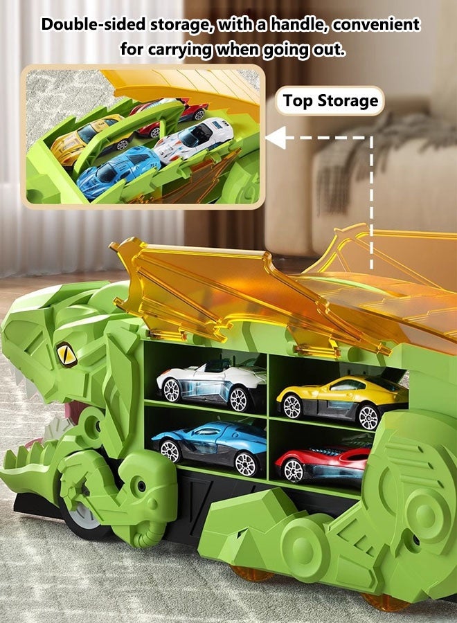 ألعاب ديناصورات 2 في 1، ألعاب شاحنات ديناصورات، لعبة شاحنة سباق سيارات، ناقلة سيارات ديناصور تي-ريكس، لعبة شاحنة نقل ديناصورات المدينة تتحول إلى ديناصور، هدايا ألعاب، مجموعة ألعاب مركبات للأطفال من عمر 3 سنوات فما فوق (4 سيارات) - Image 5