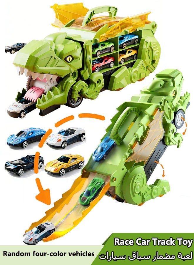 ألعاب ديناصورات 2 في 1، ألعاب شاحنات ديناصورات، لعبة شاحنة سباق سيارات، ناقلة سيارات ديناصور تي-ريكس، لعبة شاحنة نقل ديناصورات المدينة تتحول إلى ديناصور، هدايا ألعاب، مجموعة ألعاب مركبات للأطفال من عمر 3 سنوات فما فوق (4 سيارات) - Image 1