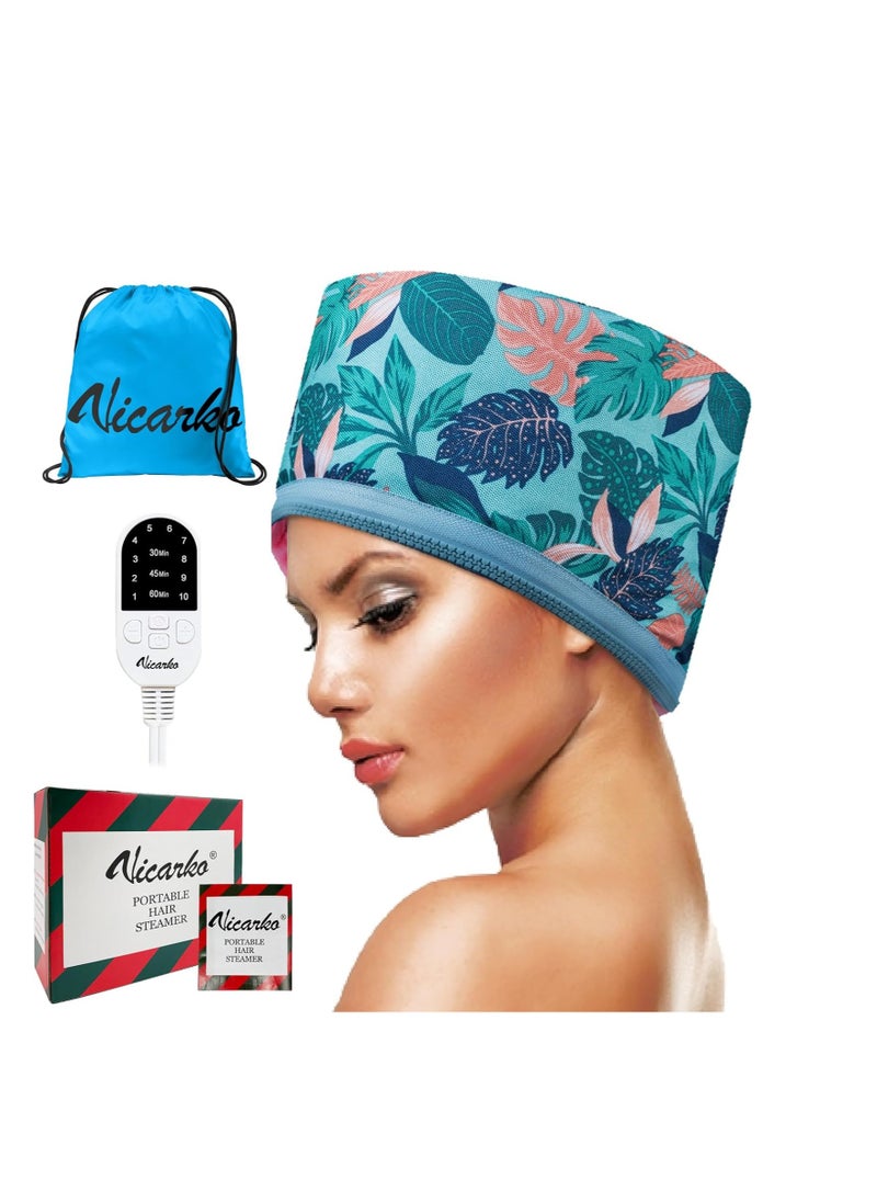 VICARKO VICARKO Hair Steamer for Deep Conditioning, 10-Level Heats Up Quickly, 118” Power Cord, Heating Cap Hot Oil Treatment Heat, Electric Thermal Heated Steam Natural Black Hair, Hawaii Blue  - Image 1