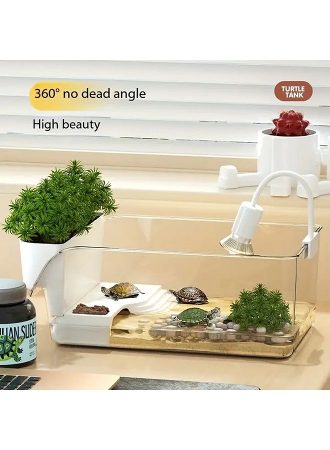 خزان موطن سلحفاة صغير شفاف 360 درجة بدون زوايا ميتة مستطيل الشكل من مادة البولي بروبيلين للمكتب والمنزل - Image 2