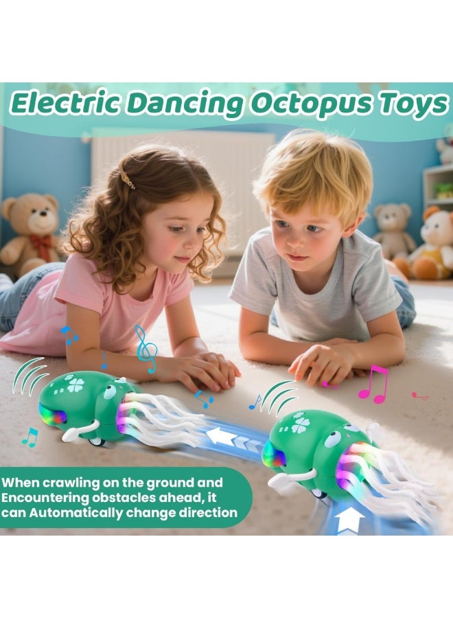 ماكدو لعبة أخطبوط راقص للأطفال، لعبة أخطبوط كهربائية زاحفة مزودة بإضاءة LED وموسيقى، لعبة حبار تجنب العوائق تلقائيًا، لعبة حبار سحرية لوقت الاستلقاء على البطن للأولاد والبنات من عمر 3 سنوات فما فوق - Image 4