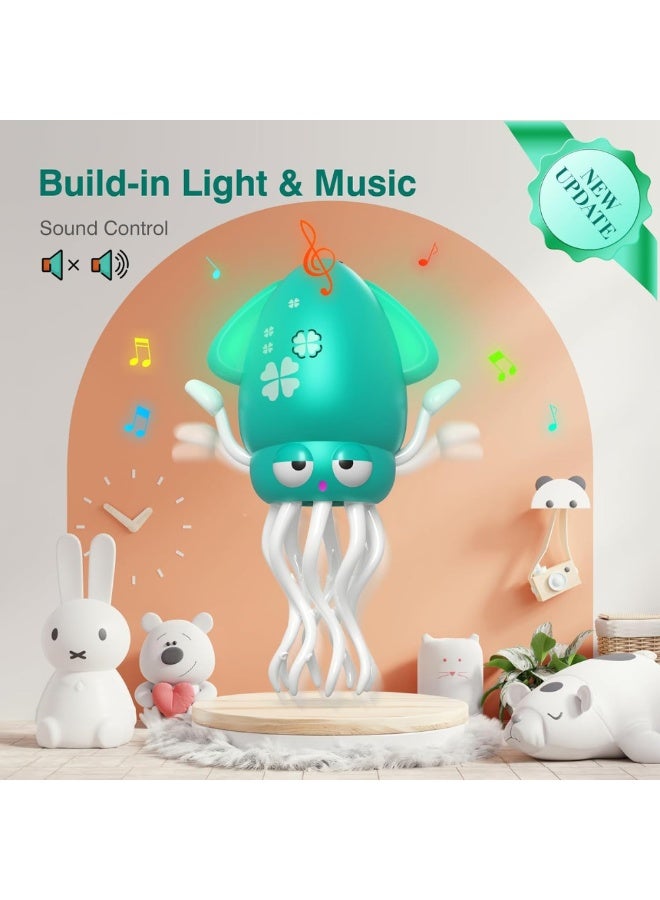 ماكدو لعبة أخطبوط راقص للأطفال، لعبة أخطبوط كهربائية زاحفة مزودة بإضاءة LED وموسيقى، لعبة حبار تجنب العوائق تلقائيًا، لعبة حبار سحرية لوقت الاستلقاء على البطن للأولاد والبنات من عمر 3 سنوات فما فوق - Image 3