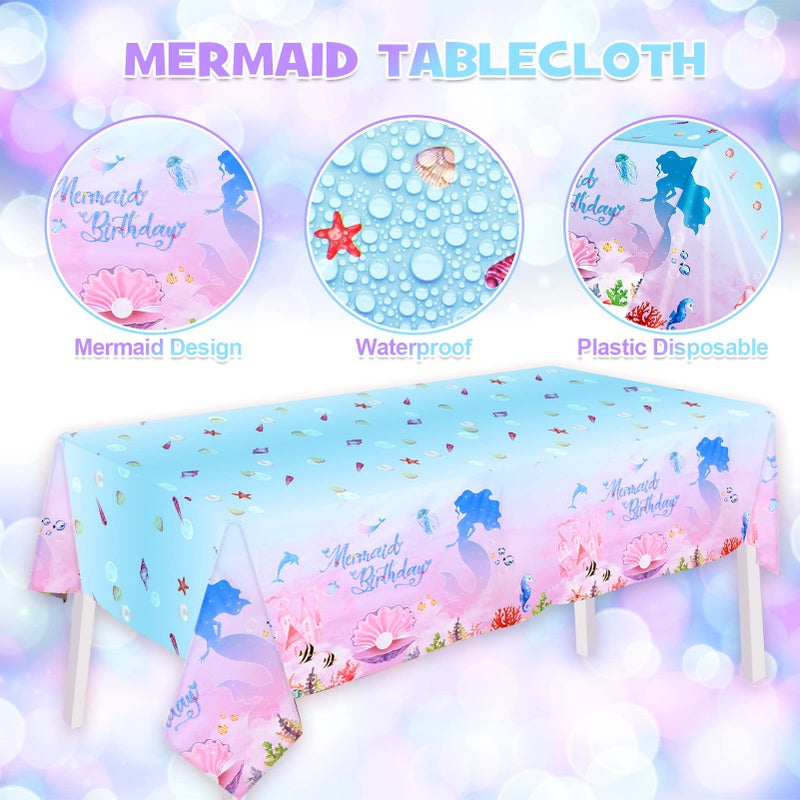 Winrayk Little Mermaid Party Decorations Birthday Supplies Girls, Pink Purple Balloon Arch kit, Backdrop, Tablecloth, Bobo & Tail Shell & Printed Balloons, Princess Theme Mermaid Birthday Decorations - Image 5