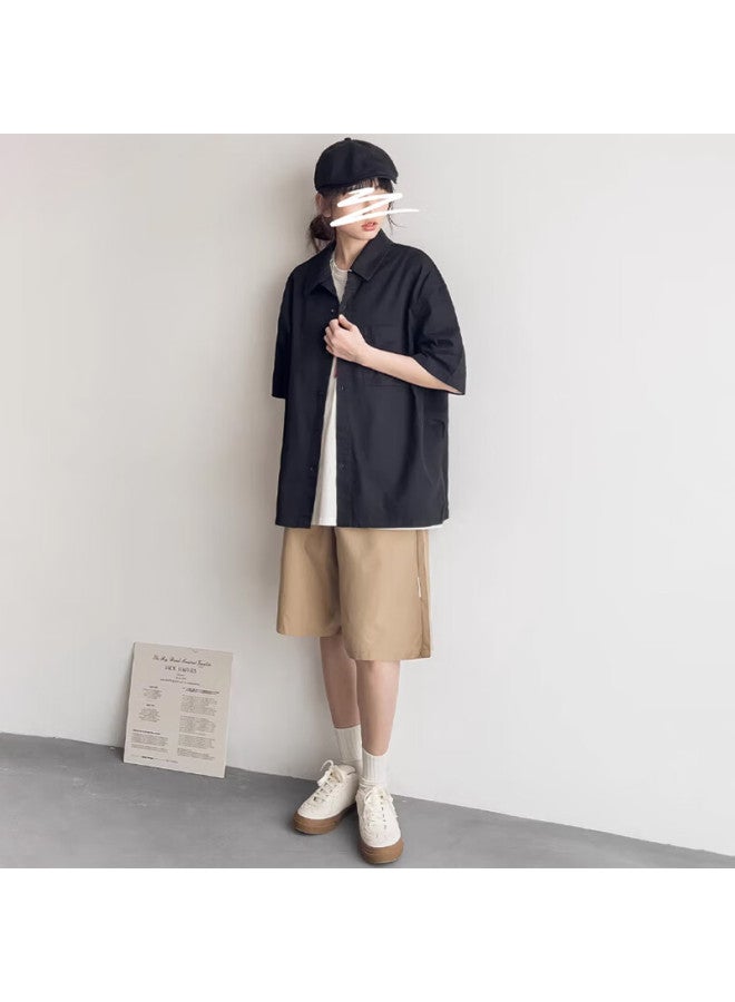 Homlean Men's Style Solid Color Short Sleeve Shirt T-shirt Spring Summer Loose Casual All-match Breathable Clothing Ls01 Black L - Image 4