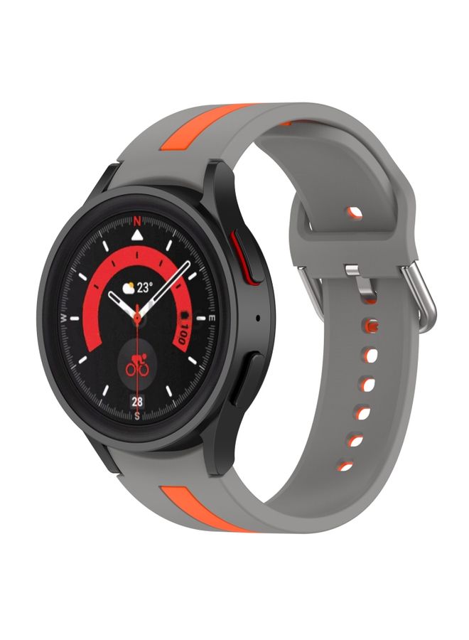 Replacement Strap For Samsung Galaxy Watch5 / Watch5 Pro Two-color Stripe Silicone Watch Band Grey Orange