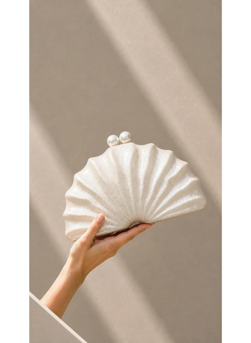 Waf Women's Pearl Clutch Bag – Elegant Evening Handbag for Wedding, Party & Special Occasions, White
