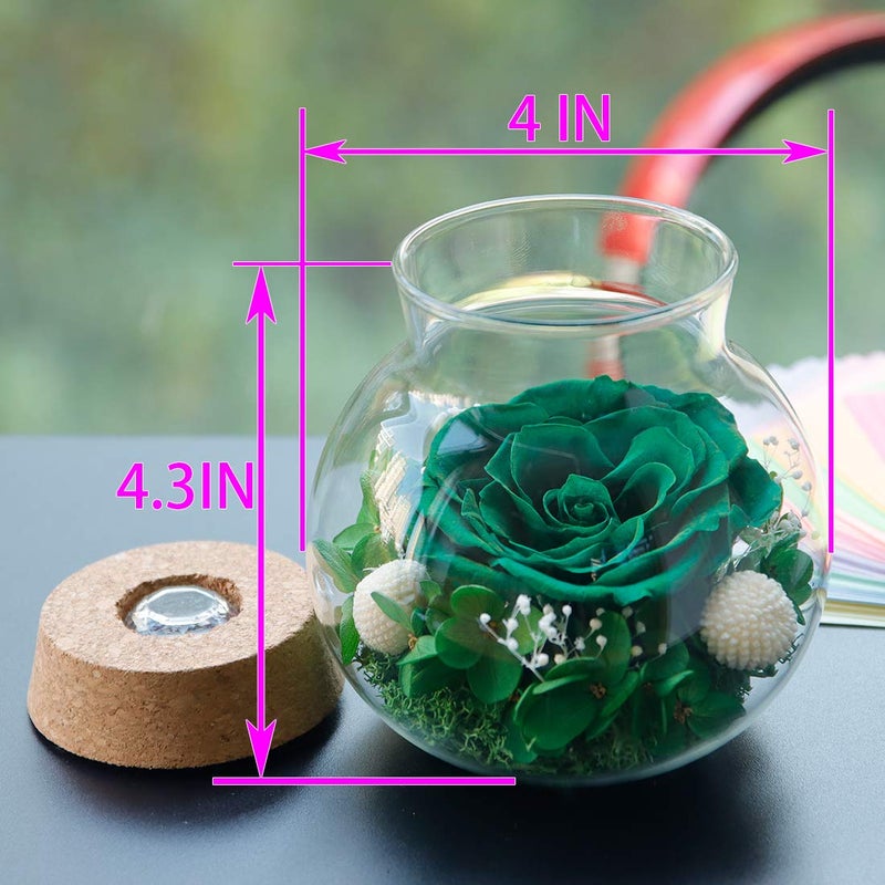 Roliys Preserved Real Roses With Colorful Mood Light Wishing Bottle Eternal Rose Never Withered Flowers For Bedroom Party Table Decor  Christmas Decorations A Gifts For Women 4.3Inch1Pcs (Green) - Image 2