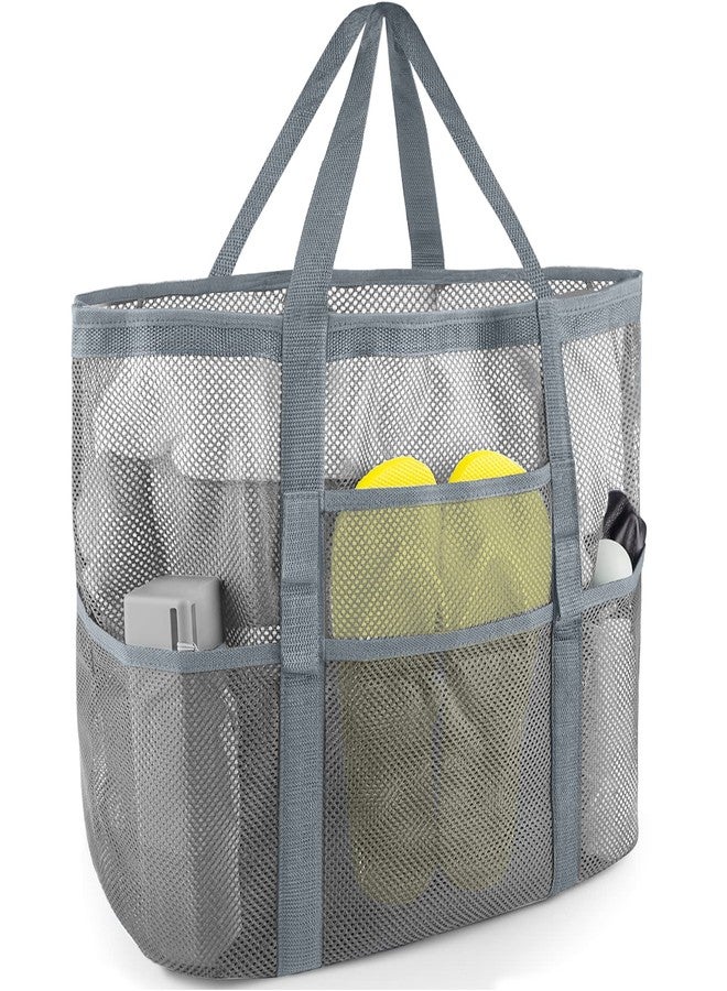 SRISE Mesh Beach Bag - Large Beach Tote Bag for Family Beach Bag for Toys & Vacation Essentials - Grey - Image 1