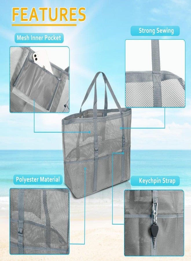 SRISE Mesh Beach Bag - Large Beach Tote Bag for Family Beach Bag for Toys & Vacation Essentials - Grey - Image 4