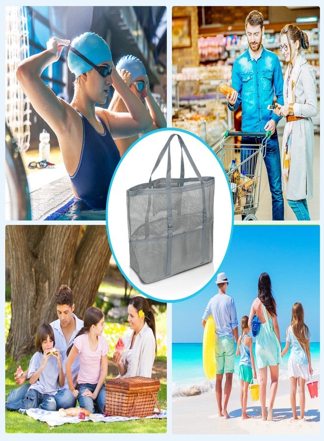 SRISE Mesh Beach Bag - Large Beach Tote Bag for Family Beach Bag for Toys & Vacation Essentials - Grey - Image 5
