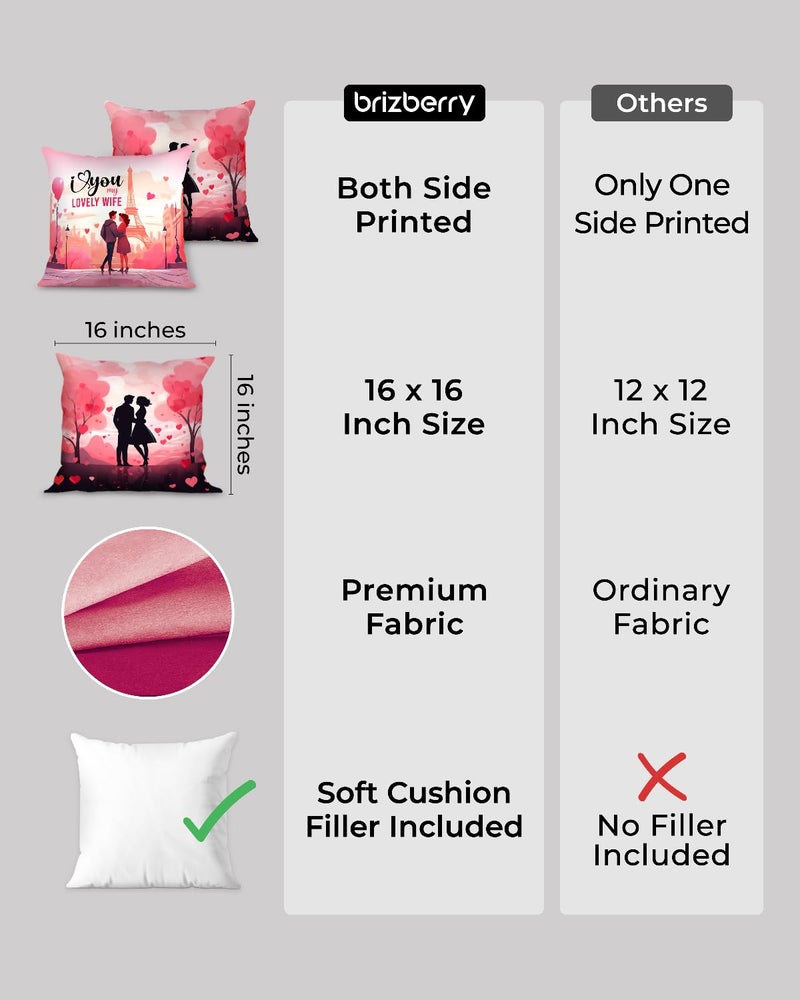 Brizberry® Pillow Cushion Gift for Valentine's Day Anniversary Engagement Birthday Wife Husband Love Romantic Couple Gift with Cushion Filler (16 inch x 16 inch) (Design 28) - Image 3