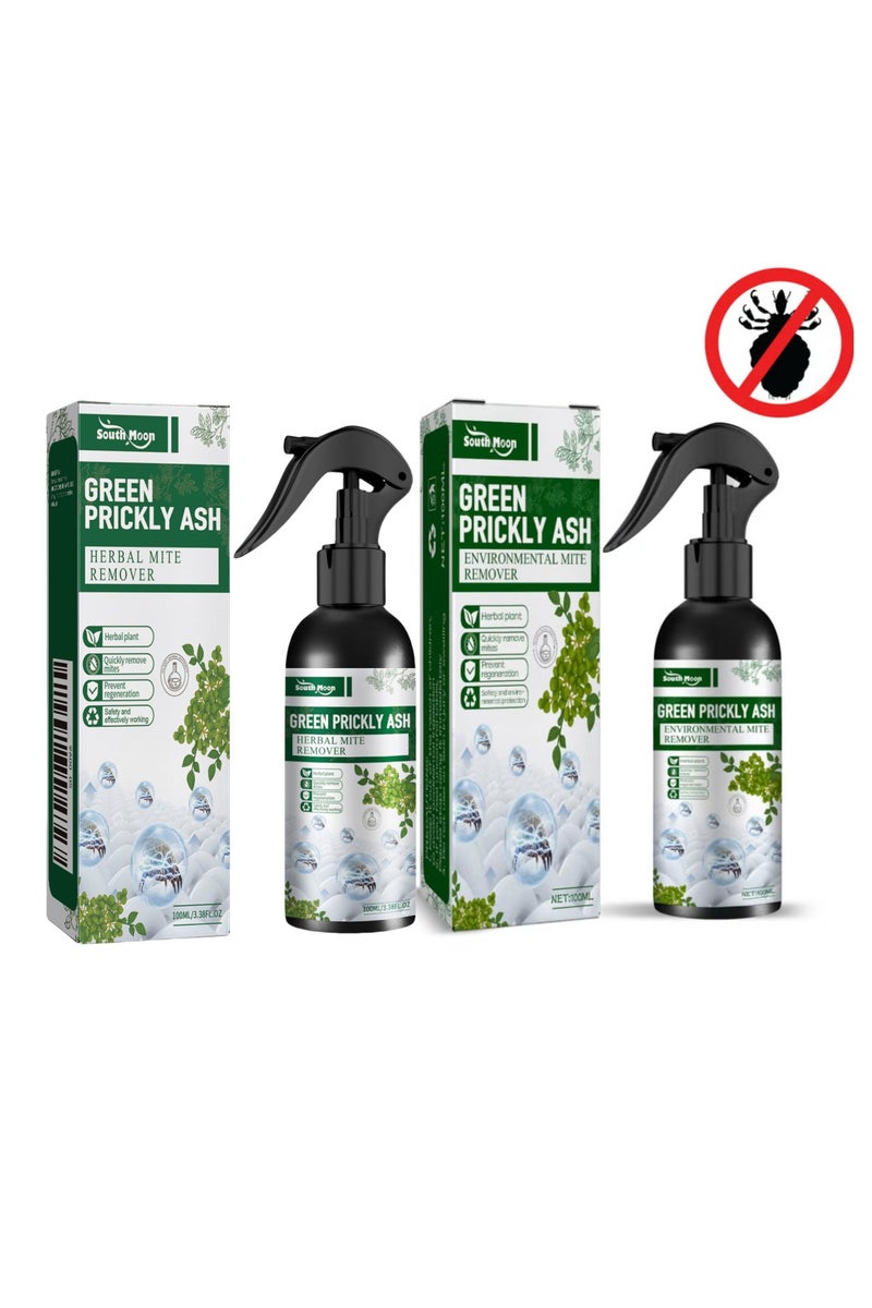 SOUTH MOON 2-Pack Green Prickly Ash Herbal Mite Remover for Bedding,Quilts,Sofas,Mites and Anti-mites，Eliminates Flea Bedbug Mite, Pet & Children Friendly 100ml,Natural Mite Spray - Image 1