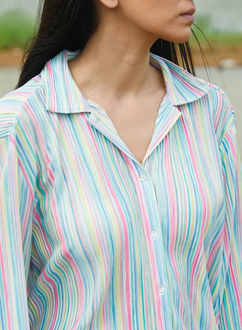 PINACOLADA Women's Multicolour Rainbow Pleated Shirt