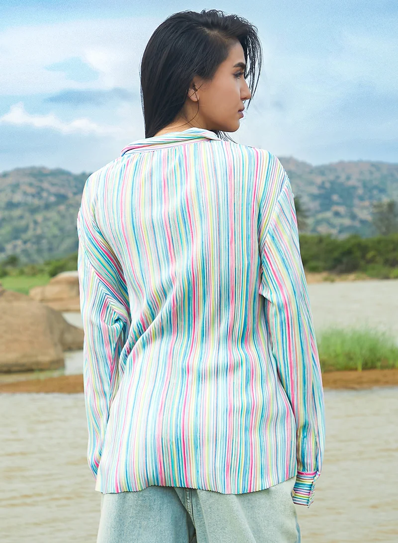 PINACOLADA Women's Multicolour Rainbow Pleated Shirt