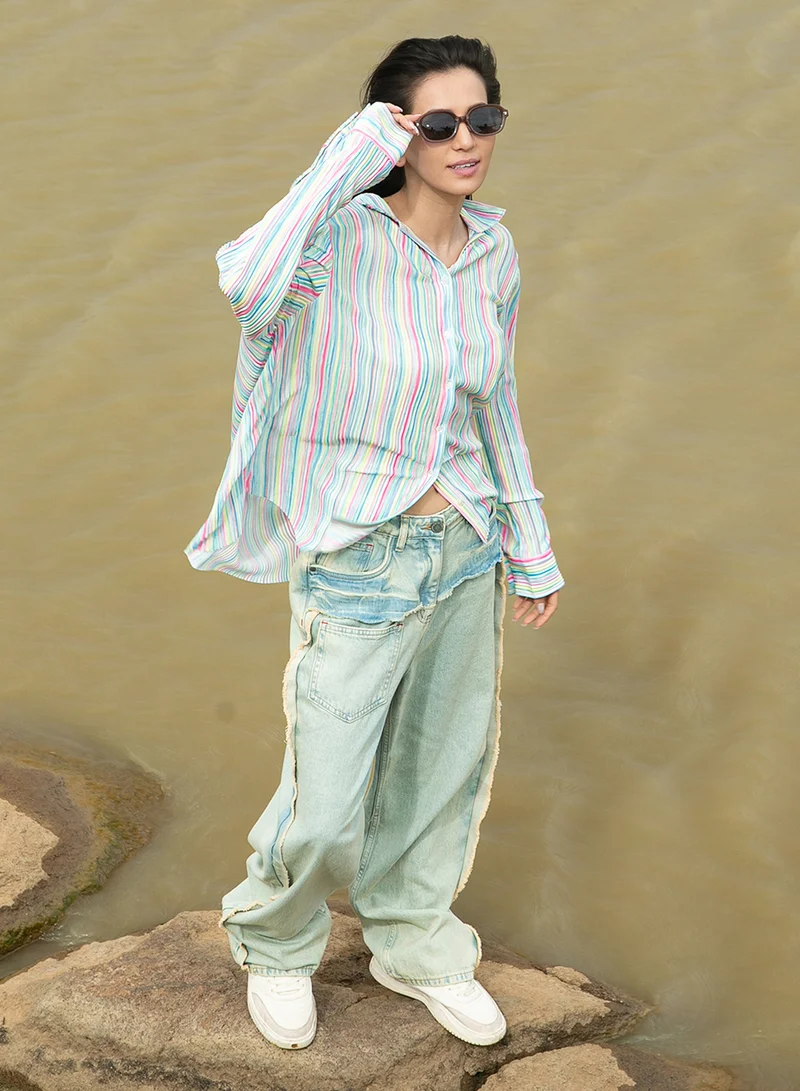 PINACOLADA Women's Multicolour Rainbow Pleated Shirt