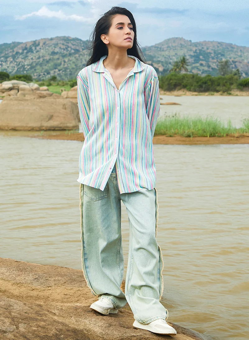 PINACOLADA Women's Multicolour Rainbow Pleated Shirt