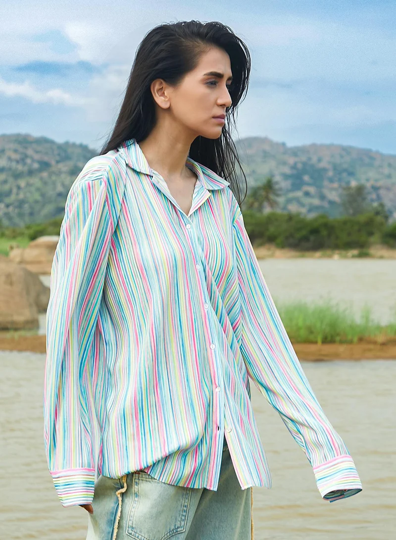 PINACOLADA Women's Multicolour Rainbow Pleated Shirt