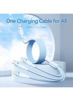 فينشن كابل VENTION USB 2.0 نوع A ذكر إلى USB-C وLightning وMicro-B ذكر 3A بطول 1.5 متر، باللون الأزرق مصنوع من سبائك الألمنيوم، النموذج# CTPLG.  - Image 1