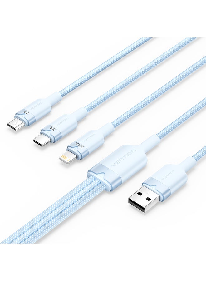VENTION VENTION VENTION USB 2.0 A Male to 3-in-1 USB-C & Lightning & Micro-B Male 3A Cable 1.5M Blue Aluminum Alloy Type Model# CTPLG  - Image 1