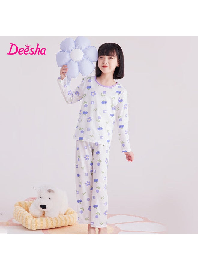 Deesha Girls' Antibacterial Pure Cotton All-season Base Layer Pajamas, Mesh Breathable Air Conditioning Wear, Home Wear Set For Older Childre - Image 1