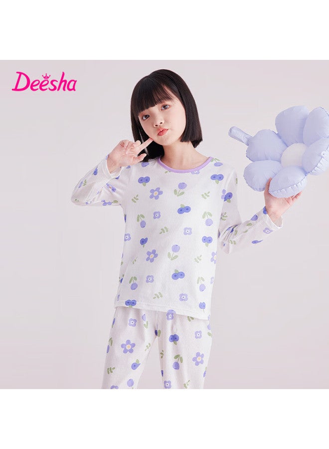 Deesha Girls' Antibacterial Pure Cotton All-season Base Layer Pajamas, Mesh Breathable Air Conditioning Wear, Home Wear Set For Older Childre - Image 4