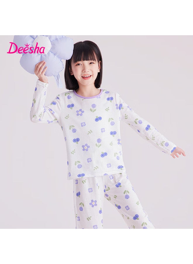 Deesha Girls' Antibacterial Pure Cotton All-season Base Layer Pajamas, Mesh Breathable Air Conditioning Wear, Home Wear Set For Older Childre - Image 2