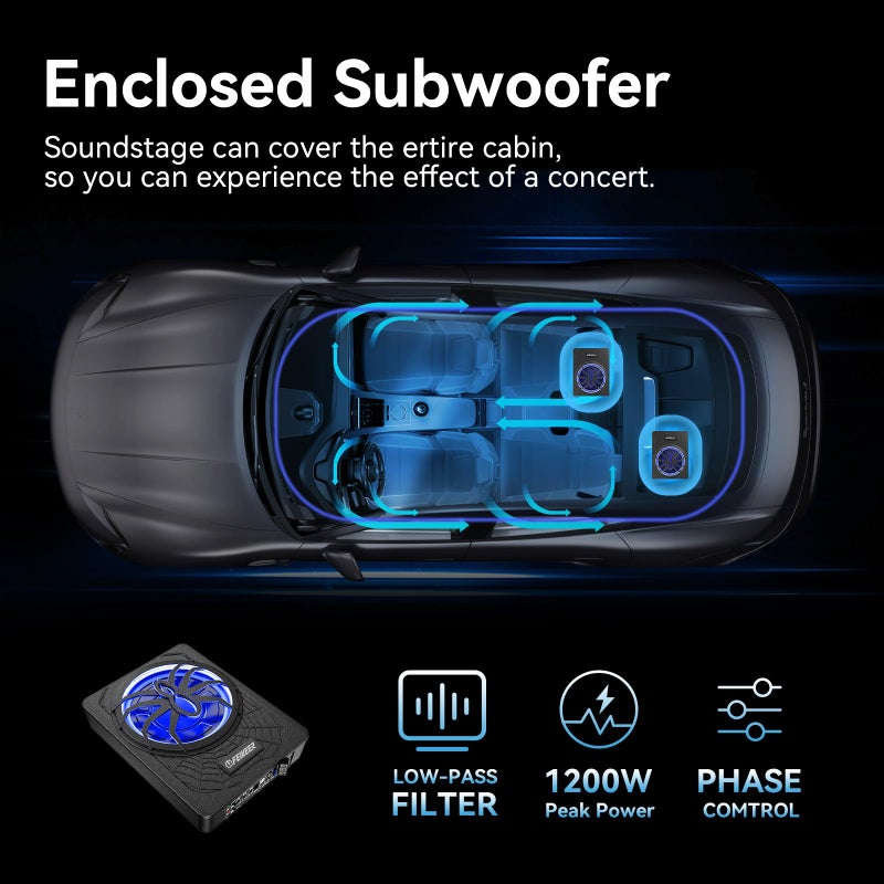 Feikeer 2026 10" 1200W UnderSeat Car Subwoofer, with Multicolor LED Lighting, Deep Bass Enhancement. Subwoofer and Amp Package for a Dynamic Driving Experience with Bass Melodies - Image 5