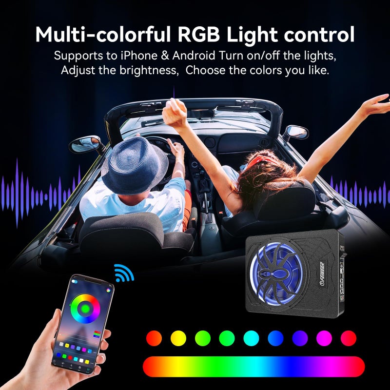 Feikeer 2026 10" 1200W UnderSeat Car Subwoofer, with Multicolor LED Lighting, Deep Bass Enhancement. Subwoofer and Amp Package for a Dynamic Driving Experience with Bass Melodies - Image 4