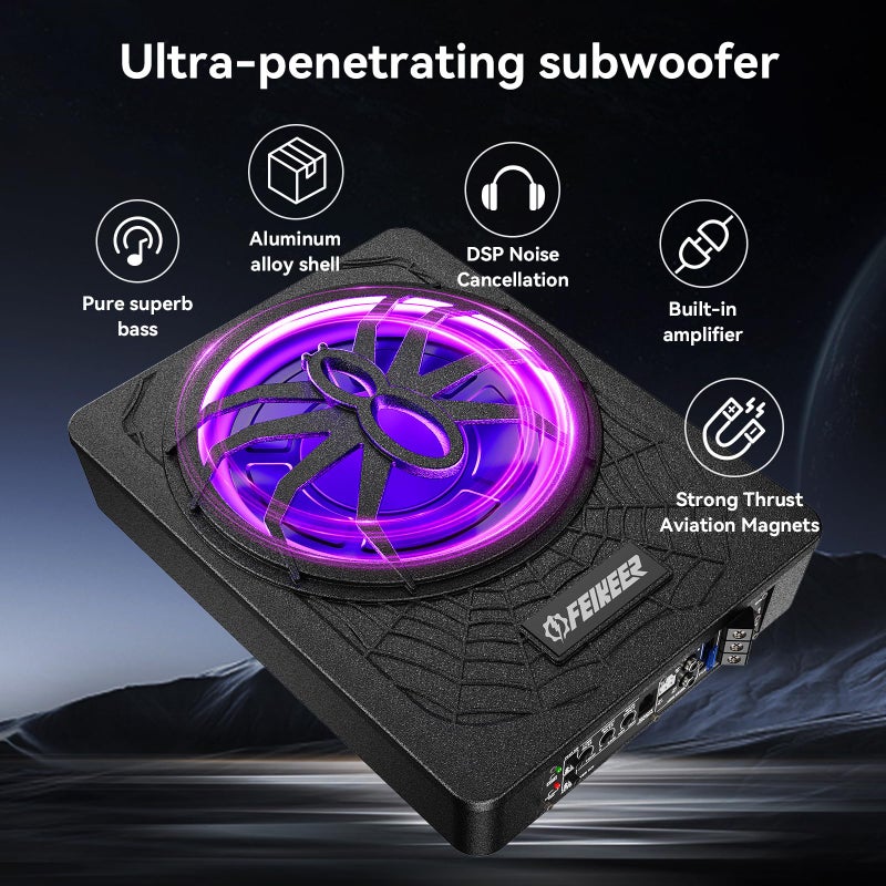 Feikeer 2026 10" 1200W UnderSeat Car Subwoofer, with Multicolor LED Lighting, Deep Bass Enhancement. Subwoofer and Amp Package for a Dynamic Driving Experience with Bass Melodies - Image 3