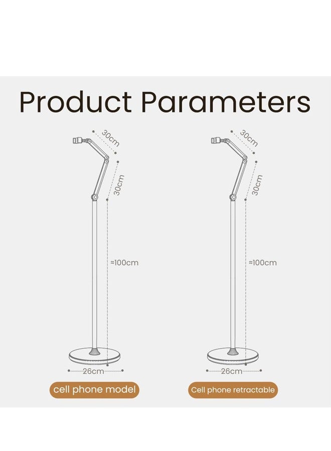 PADOM حامل الهاتف المحمول من بادوم، حامل الهاتف المحمول على الأرض، تصميم معلق، ارتفاع وزاوية 360 درجة قابلة للتعديل، مناسب لتصوير مقاطع الفيديو والبث المباشر ومشاهدة الأفلام - Image 2