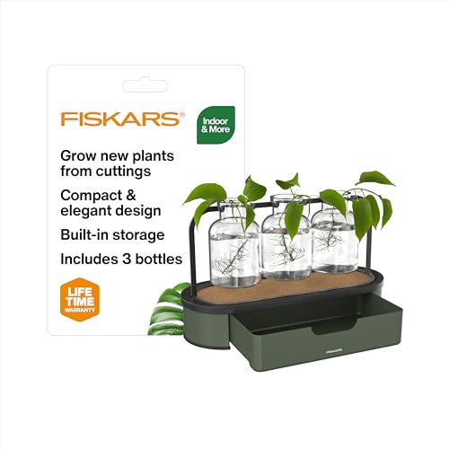 Fiskars Plant Propagation Station Glass Test Tube Vases for Rooting Cuttings wMetal Rack Storage Drawer Hydroponic System for Indoor Gardening Decor Straight Sided Flutes for Easy Root Removal - Image 1