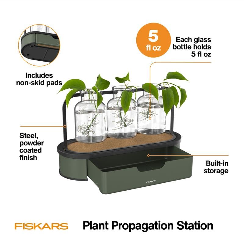 Fiskars Plant Propagation Station Glass Test Tube Vases for Rooting Cuttings wMetal Rack Storage Drawer Hydroponic System for Indoor Gardening Decor Straight Sided Flutes for Easy Root Removal - Image 3