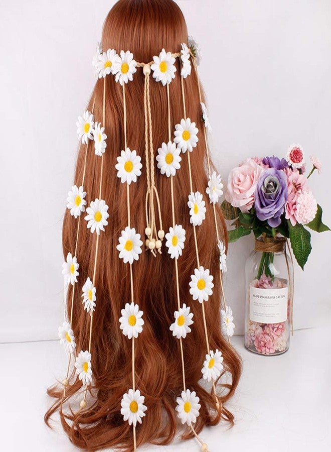 WLBON Sunflower Headband with Daisy, Hippie Boho Tassel Bohemian Floral Beads, Halloween Hair Hoop Women's Crown Hairband Party Decoration Cosplay Costume Headpiece Accessories - Orange - Image 4