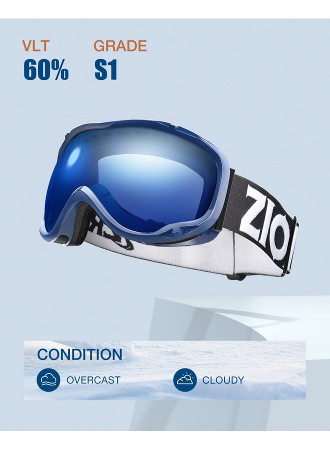 ZIONOR Lagopus Ski Snowboard Goggles Uv Protection Anti Fog Snow Goggles For Men Women Adult Youth Vlt 60% Blue Frame Clear Blue Lens - Image 2