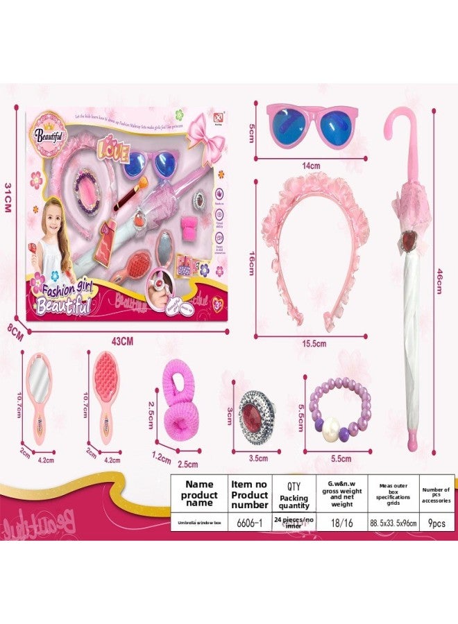 Children's Princess Toy Jewelry Handbag Umbrella Shoes Girl's Simulation Toy Set Play House-Color:96607-1 - Image 3