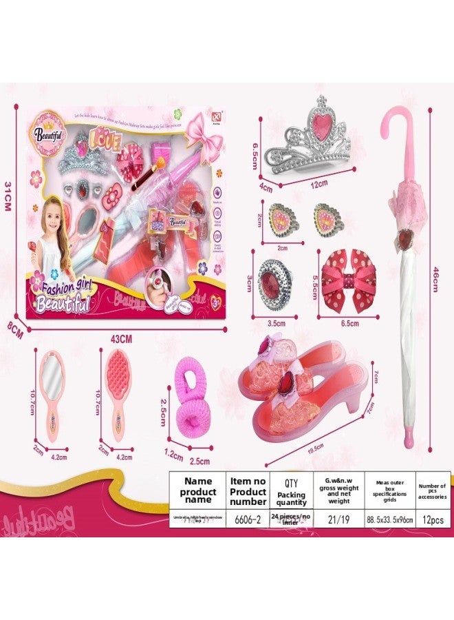 Children's Princess Toy Jewelry Handbag Umbrella Shoes Girl's Simulation Toy Set Play House-Color:96607-1 - Image 2
