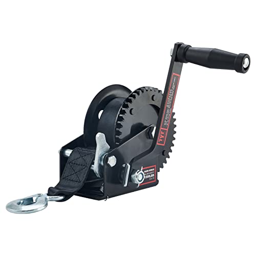TYT 1200LB Boat Trailer Strap Winch with 8M Black Rope, Standard Mounting Hole Crank Hand Winch with Hook, Two Way Ratchet Manual Gear Winch for Towing Pulling Boat Trailer Truck RV ATV Jet Ski Winch - Image 1