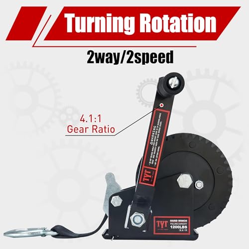 TYT 1200LB Boat Trailer Strap Winch with 8M Black Rope, Standard Mounting Hole Crank Hand Winch with Hook, Two Way Ratchet Manual Gear Winch for Towing Pulling Boat Trailer Truck RV ATV Jet Ski Winch - Image 4