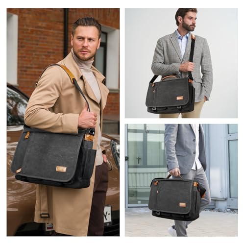 ESTARER Messenger Bag 173 Inch Mens Computer Bag for TeacherCollegeWorkTravel Waterresistant Canvas Laptop Bag Satchel Briefcase Dark Grey - Image 3